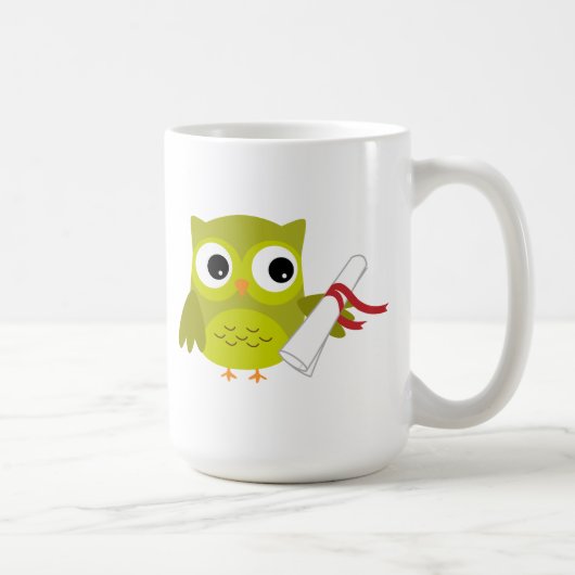 Green Owl with Diploma Afstuderen Mok (Rechts)