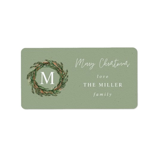 Green PA Wreater Monogram Merry Kerstlabel V2 Etiket (Voorkant)