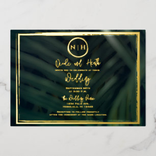 Green Palm Leaf Tropical Wedding Gold Folie Uitnodiging