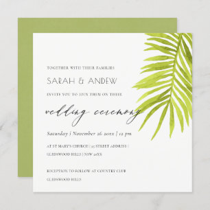 GREEN PALM LEAF WATERVERF FOLIAGE WEDDING KAART