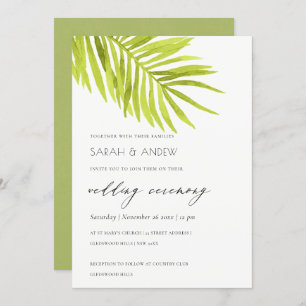 GREEN PALM LEAF WATERVERF FOLIAGE WEDDING KAART