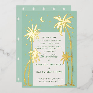 Green Palm Springs mariage Foil Invitation