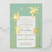 Green Palm Springs mariage Foil Invitation (Recto)