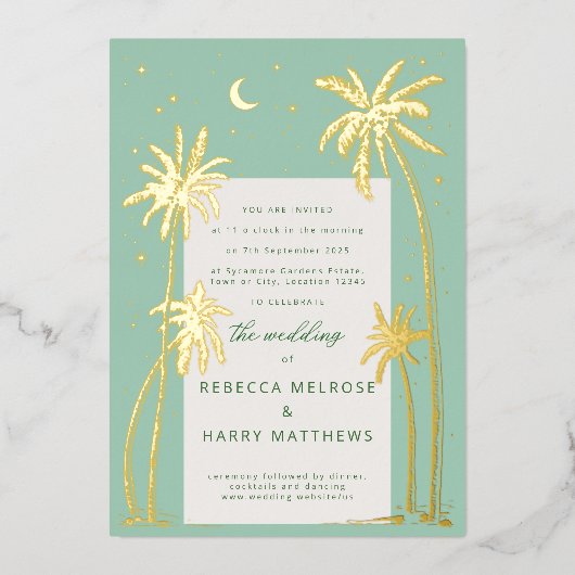 Green Palm Springs mariage Foil Invitation (Recto)