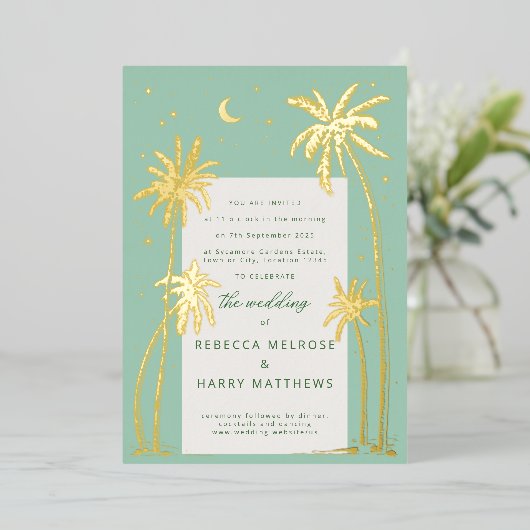 Green Palm Springs mariage Foil Invitation (Debout devant)