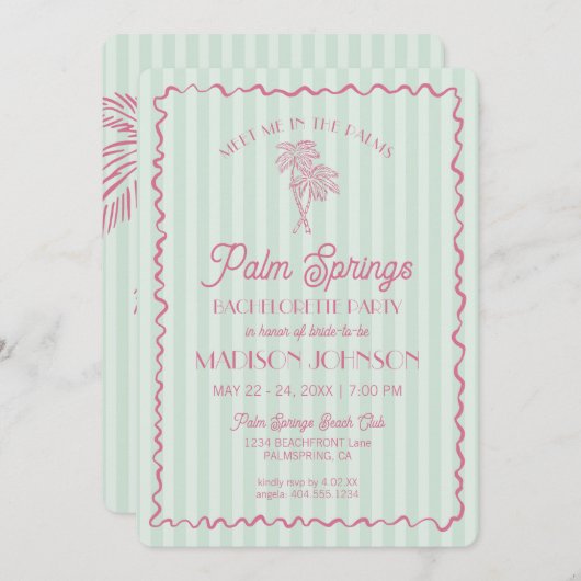 Green Palm Springs Pastel Beach vrijgezellenfeest Kaart (Voorkant / Achterkant)