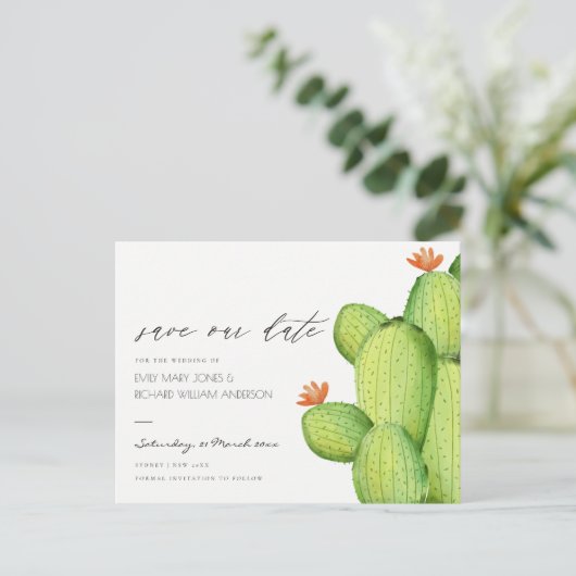 GREEN PALM WATERVERF FOLIAGE BEWAREN DE DATUM AANKONDIGINGSKAART (Staand voorkant)