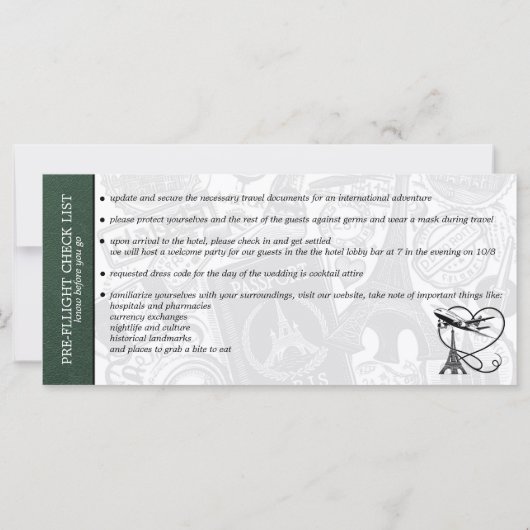 Green Paris Mariage Boarding Pass Invitation (Dos)