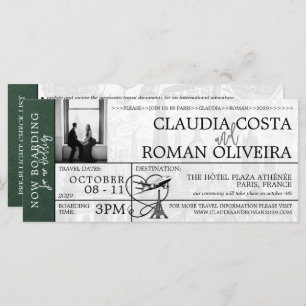 Green Paris Mariage Boarding Pass Invitation