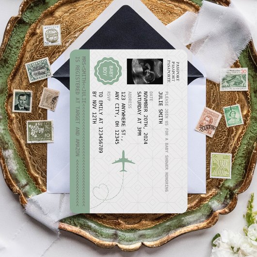 Green Passport Travel Boy Baby shower Carte du mon