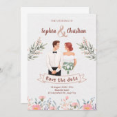 Green Pastel Creative Floral Faire-part de mariage (Devant / Derrière)