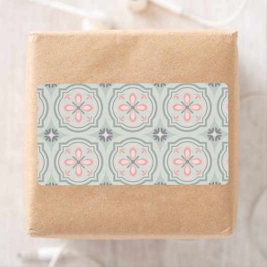 Green Pastel Floral Tiles Etiket (Insitu)