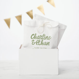 Green Pastel Handwriting Retro Wedding Favor Bag Bedankzakje