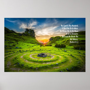 "Green Pastures", psalm 23:1-2 geanoïniseerd profe Poster