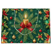 Green Pattern Gold Candle Poinsettia Flower Groot Cadeauzakje (Voorkant)