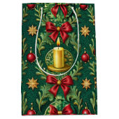 Green Pattern Gold Candle Poinsettia Flower Medium Cadeauzakje (Voorkant)