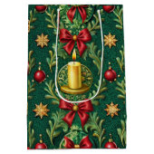 Green Pattern Gold Candle Poinsettia Flower Medium Cadeauzakje (Achterkant)