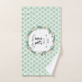 Green Pattern Merry Kerstmis Monogram Bad Handdoek (Handdoek)