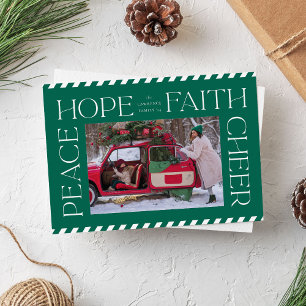 Green Peace Hope Faith Cheer Christmas Foto Feestdagenkaart