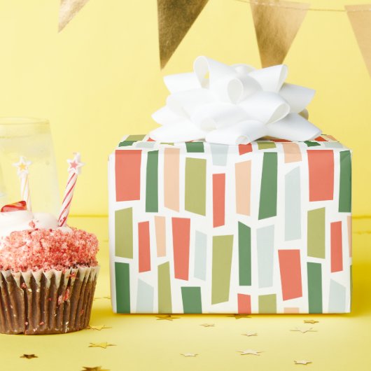 Green Peach Orange Broken Rectangle Mosaic Pattern Cadeaupapier (Verjaardagsfeest)