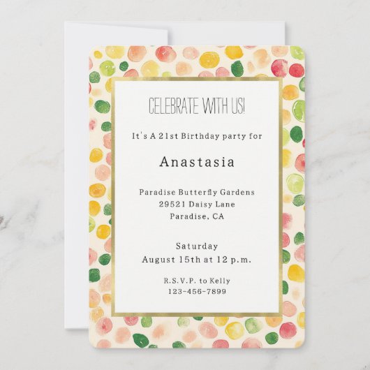 Green Peach Rose Red Yellow Fruity Birthday Kaart (Voorkant)
