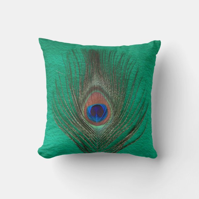Green Peacock Feather Pillow Kussen (Voorkant)
