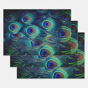 Green Peacock Feathers Collectie Inpakpapier Vel