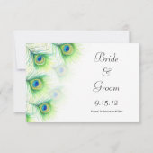 Green Peacock Feathers Wedding Save the Date (Achterkant)