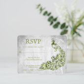 Green Peacock Leaf Vine Wedding RSVP Kaart (Staand voorkant)