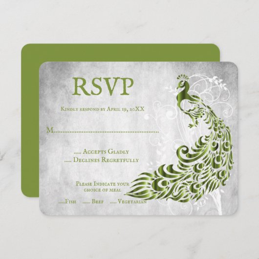 Green Peacock Leaf Vine Wedding RSVP Kaart (Voorkant / Achterkant)