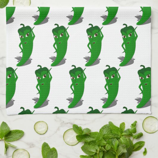 Green Pepper Diva Cartoon Pattern Theedoek (Gevouwen)