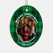 Green Personalized Family Photo Plaid Pattern Keramisch Ornament (Rechts)
