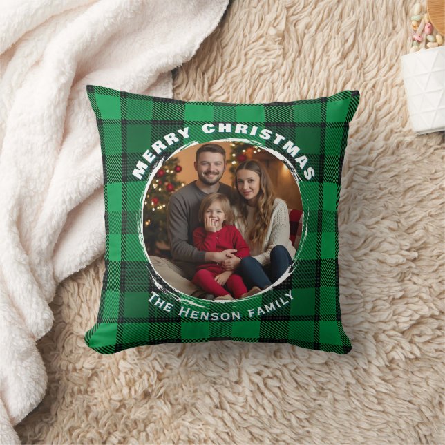 Green Personalized Family Photo Plaid Pattern  Kussen (Deken)