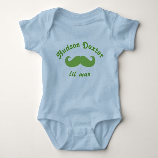 Green Personalized Lil' Man Mustache Romper (Voorkant)