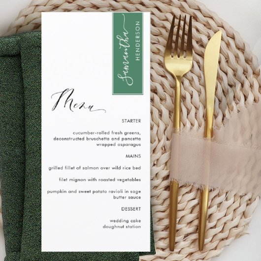 Green Personalized with Guest Nom Elegant Menu