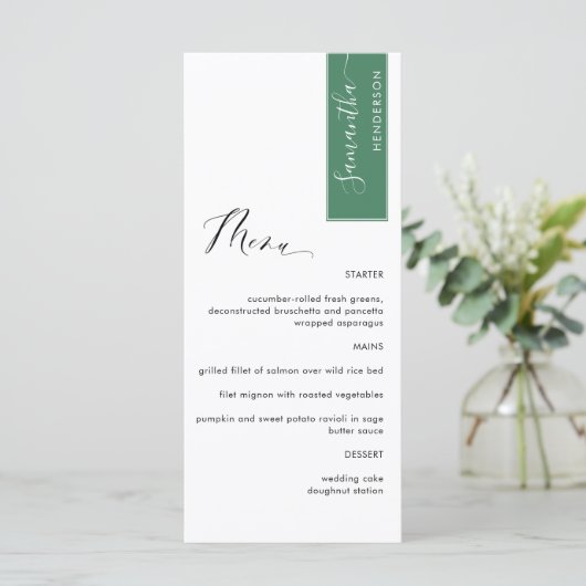 Green Personalized with Guest Nom Elegant Menu (Debout devant)