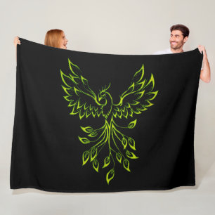 Green Phoenix Rises Zwart Fleece Deken