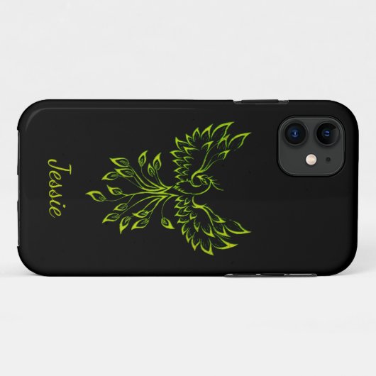 Green Phoenix stijgt op zwart Case-Mate iPhone Case (Achterkant (horizontaal))