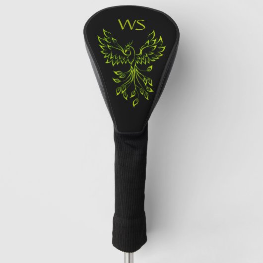 Green Phoenix stijgt op zwart Initiaal Golfheadcover (Voorkant)