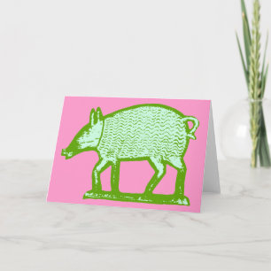 Green Pig Wenskaart: primitief volkskunstontwerp Kaart