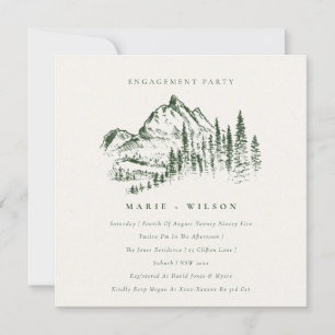 Green Pine Bossen Mountain Sketch Verloving Invite Bedankkaart