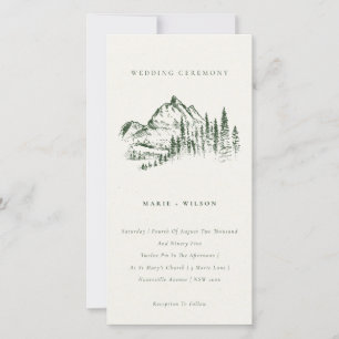 Green Pine Bossen Mountain Sketch Wedding Invite Bedankkaart