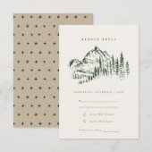 Green Pine Bossen Mountain Sketch Wedding RSVP Informatiekaartje (Voorkant / Achterkant)