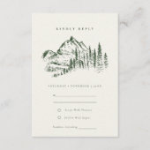 Green Pine Bossen Mountain Sketch Wedding RSVP Informatiekaartje (Voorkant)