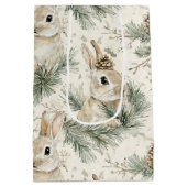 Green Pine Cones Bunny Rabbits Christmas Medium Cadeauzakje (Achterkant)