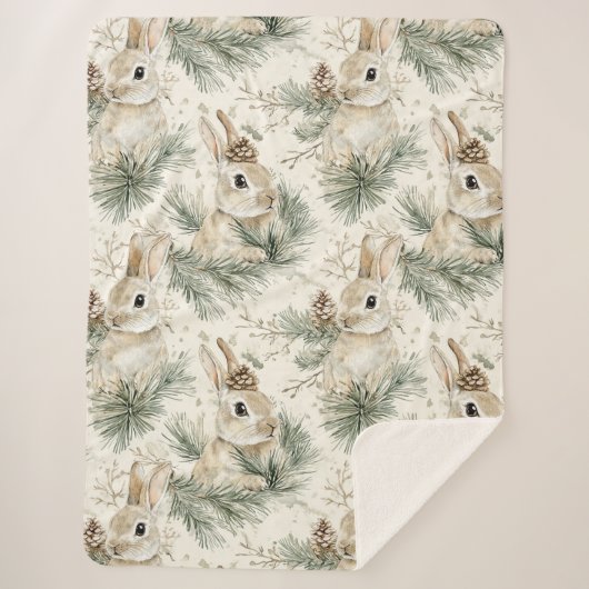 Green Pine Cones Bunny Rabbits Christmas Sherpa Deken (Voorkant)