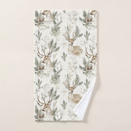 Green Pine Cones Deer Christmas (Serviette à main)