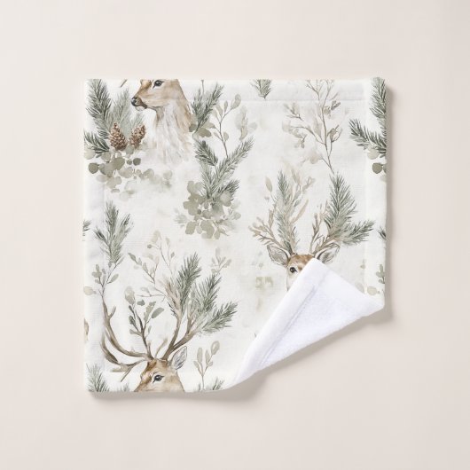 Green Pine Cones Deer Christmas (Gant de toilette)