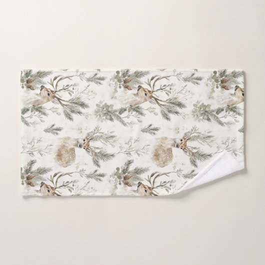 Green Pine Cones Deer Christmas (Serviette à main)