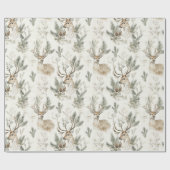 Green Pine Cones Deer Christmas Cadeaupapier (Vlak)